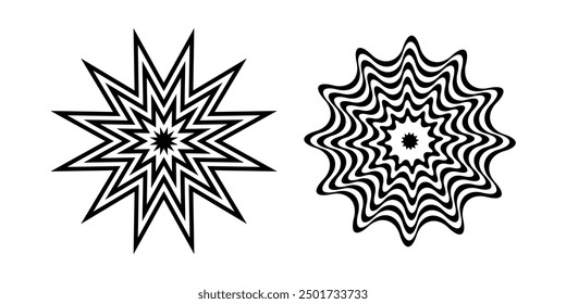 Conjunto de Elementos de diseño Abstractas geométricos redondos radiales. Ilustración vectorial.