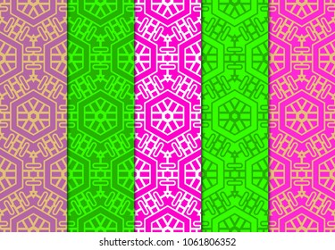 set of abstract with geometric seamless pattern and design elements for scrapbook. vector illustration. color