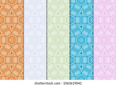 set of abstract with geometric seamless pattern and design elements for scrapbook. vector illustration. color