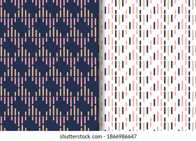 Set of Abstract geometric seamless pattern use colorful line with rounded on the corner shape. two choice on blue or white background.