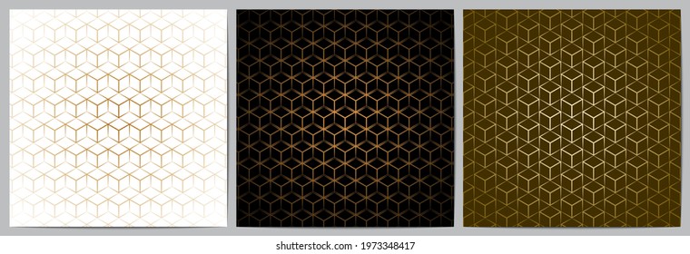 Set of abstract geometric seamless pattern with golden lines.Luxury of black,white,and gold background.Polygonal shape design for decorative,wallpaper; clothing; wrapping.Vector illustration.Eps10