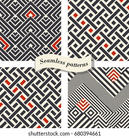 Set of Abstract geometric seamless pattern in retro colors. Endless pattern can be used for ceramic tile, wallpaper, linoleum, textile, web page background. Vector