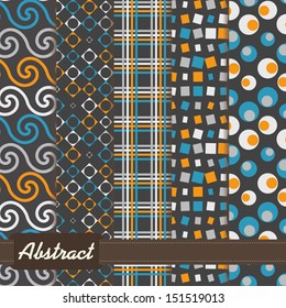 set of abstract geometric seamless patterns blue