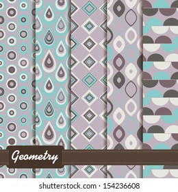 set of abstract geometric seamless patterns purple