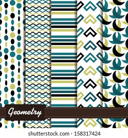 set of abstract geometric seamless patterns contrast