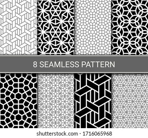 Set of abstract geometric seamless patterns, vector illustration