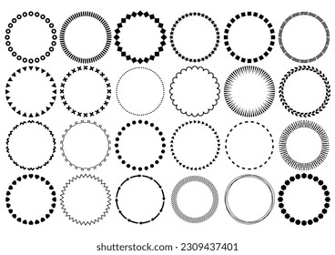 Set of abstract geometric seamless patterns. Polka dot, stripes and plaid. Monochrome retro pop circular icon. Vector illustration. White background.