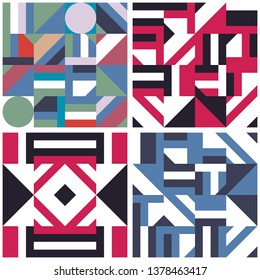 Set of Abstract geometric shape decoration seamless pattern. Modern mosaic vector illustration.