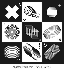 Set of abstract geometric shapes in black and white colors. Vector illustration.