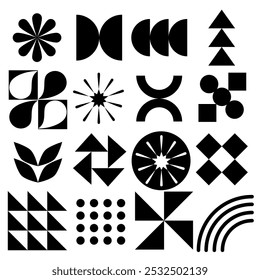 Set abstract geometric shapes black and white.