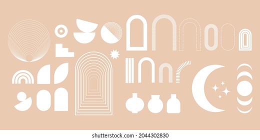 Set of abstract geometric shapes in boho style. Vector elements for modern design.