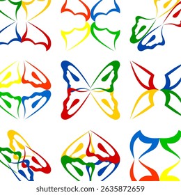 Conjunto de formas geométricas abstratas em cores azul, verde, amarelo e vermelho brilhantes, para impressão e sites da Web.