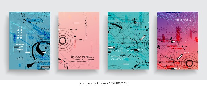 Set of abstract geometric shapes in brochure design. Vector design business cards