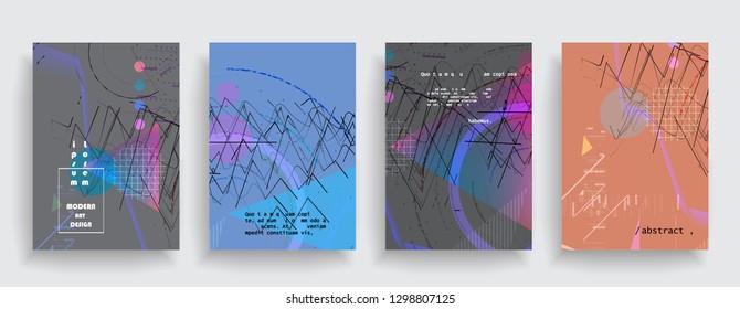 Set of abstract geometric shapes in brochure design. Vector design business cards