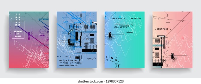 Set of abstract geometric shapes in brochure design. Vector design business cards