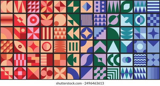 Set of Abstract Geometric Shapes. Colorful Modern Brutal Forms and Figures. Swiss Design Aesthetic. Decorative Design Elements.