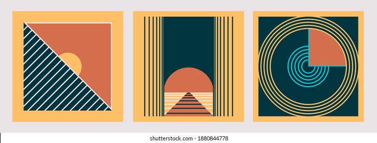 Set of abstract geometric shapes for a cover, poster, banner. Square poster for embroidery projects. 