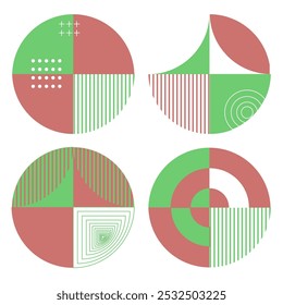 Definir formas geométricas abstratas para criar um círculo de forma, verde e vermelho.