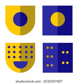 Defina formas geométricas abstratas para criar forma quadrada e circular, azul e amarela.