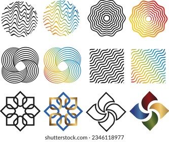 Satz abstrakter geometrischer Formen. Für Design-Logos, Elemente für Web, Banner, Poster und Druck