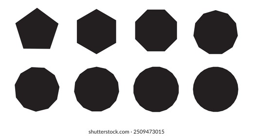 Set of abstract geometric shapes in different colors. Collec􀆟on of various shapes of the correct symmetrical shape on a dark isolated background. Graphic elements for your design.