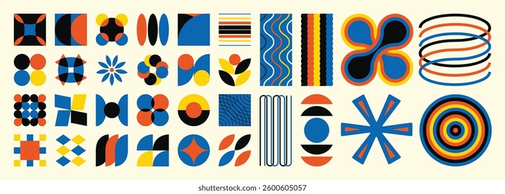 Set of abstract geometric shapes element vector. Collection of contemporary figure, circle, flower, sparkle, triangle, line ,frame, star. Design element for banner, prints, stickers, decor, icon.