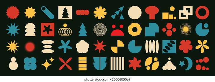 Set of abstract geometric shapes element vector. Collection of contemporary figure, circle, flower, sparkle, triangle, line ,frame, star. Design element for banner, prints, stickers, decor, icon.