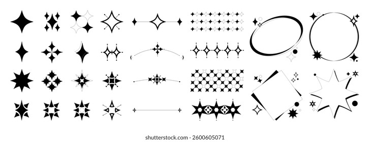 Set of abstract geometric shapes element vector. Collection of contemporary figure, circle, flower, sparkle, triangle, line ,frame, star. Design element for banner, prints, stickers, decor, icon.