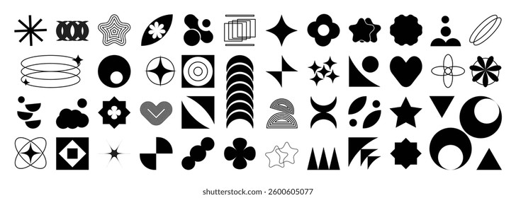 Set of abstract geometric shapes element vector. Collection of contemporary figure, circle, flower, sparkle, triangle, line ,frame, star. Design element for banner, prints, stickers, decor, icon.
