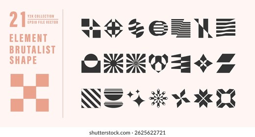 Set of abstract geometric shapes elements. brutalism vector elements shapes. Symbol design with retro Y2K aesthetic style