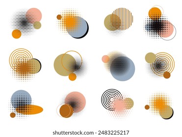 Set of abstract geometric shapes in flat cartoon design. A collection of round shapes designed in a modern and abstract style, ideal for conveying your visual content. Vector illustration.