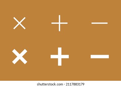 A set of abstract geometric shapes in the form of computational signs of multiplication, addition, and subtraction.