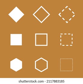 A set of abstract geometric shapes in the form of a rhombus, square, hexagon.