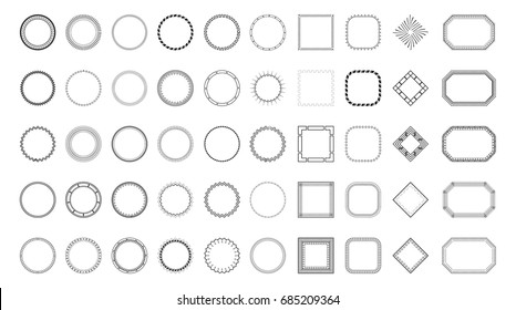 Set Abstract geometric shapes, futuristic wavy fractal of star and circle. Vector square and other different decorative elements. Signs and symbols in outline