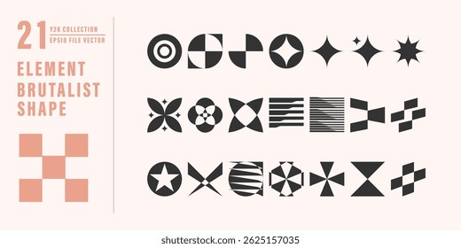 Set of abstract geometric shapes graphic elements. brutalism vector elements shapes. Symbol design with retro Y2K aesthetic style