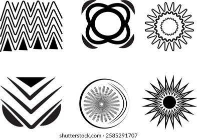 Set of Abstract geometric shapes and icons in black colors. Geometric shape illustration.