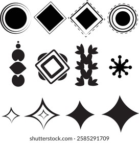 Set of Abstract geometric shapes and icons in black colors. Geometric shape illustration.