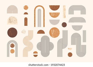 Set of Abstract Geometric Shapes with Line and Strips. Vector Elements for Web Design, Banner, Poster, Cover and Social Media Post. Collection Contemporary Minimalist Illustrations.