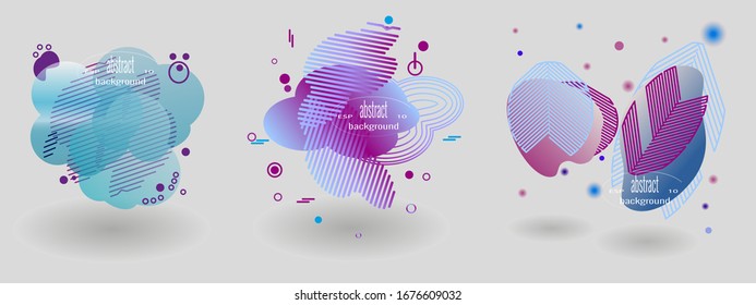 Conjunto de formas y líneas geométricas abstractas. Nubes aisladas, formas líquidas, círculos y líneas. Para el diseño de volantes, sitios web, logos, publicidad, aplicación móvil. Ilustración de vectores, color de moda