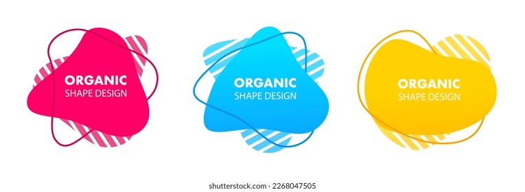 A set of abstract geometric shapes of liquid color. Smooth gradient elements for minimal banner, logo, post on social networks. Vector illustration