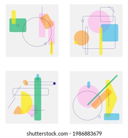 Set of abstract geometric shapes. Minimal trendy posters with colorful elements, forms and lines. Vector illustration in flat design.