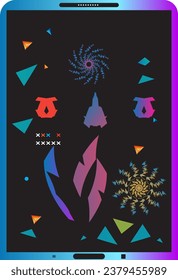 Set of abstract geometric shapes on a black background. Vector illustration.