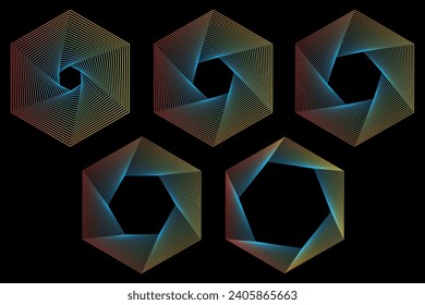 Set of abstract geometric shapes on black background. Vector design elements.