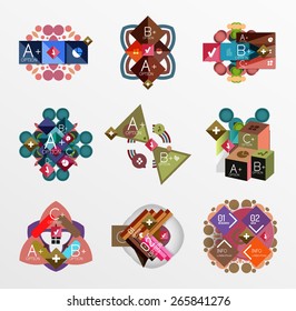 Set of abstract geometric shapes with options. Infographic banners, layouts. Paper graphics