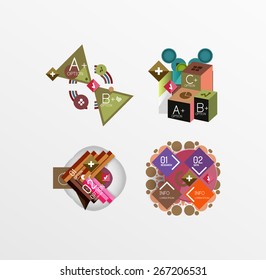 Set of abstract geometric shapes with options. Infographic banners, layouts. Paper graphics