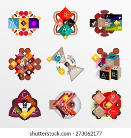 Set of abstract geometric shapes with options. Infographic banners, layouts. Paper graphics