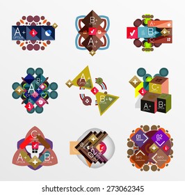 Set of abstract geometric shapes with options. Infographic banners, layouts. Paper graphics