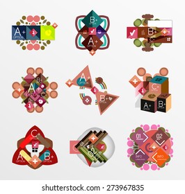 Set of abstract geometric shapes with options. Infographic banners, layouts. Paper graphics