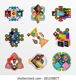 Set of abstract geometric shapes with options. Infographic banners, layouts. Paper graphics