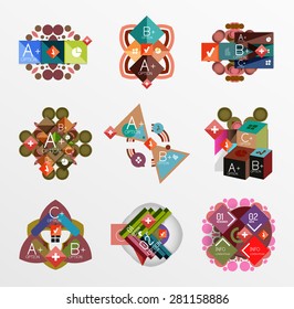 Conjunto de formas geométricas abstractas con opciones. Banners infográficos, diseños. Gráficos de papel